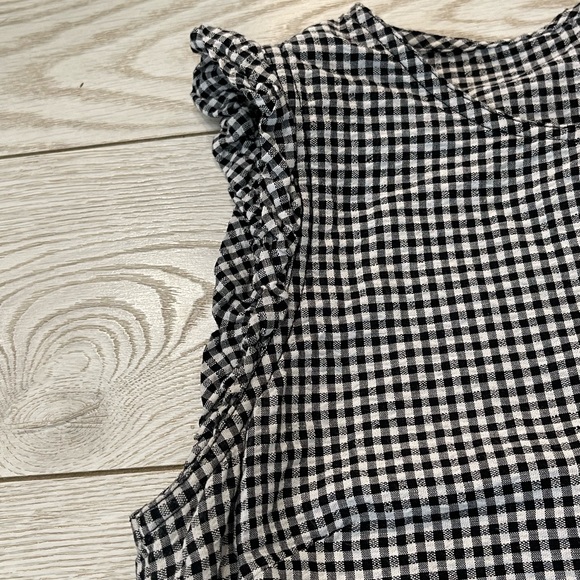 Plaid linen knee length dress with ruffled shoulders - Cynthia rowley - Picture 2 of 3